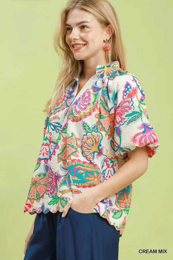 Umgee Mix Floral Print Scallop Hem Blouse 100100618091537 47 Affordable Fashion Under $100 Jerry's Apparel 