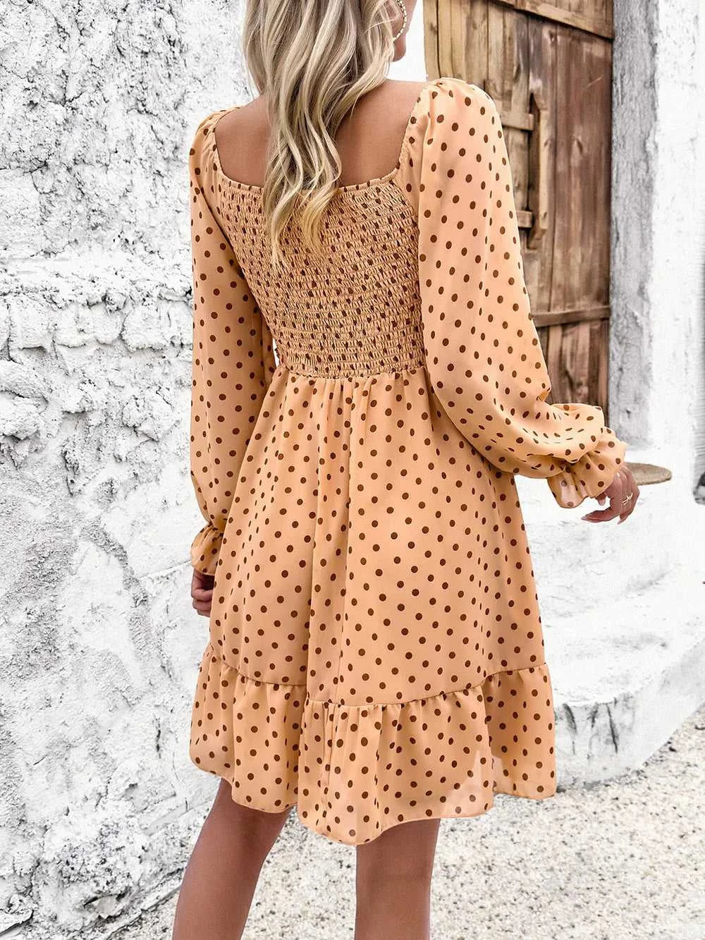 Devine Smocked Polka Dot Long Sleeve Dress 100100845229368 44 Affordable Fashion Under $100 Jerry's Apparel 