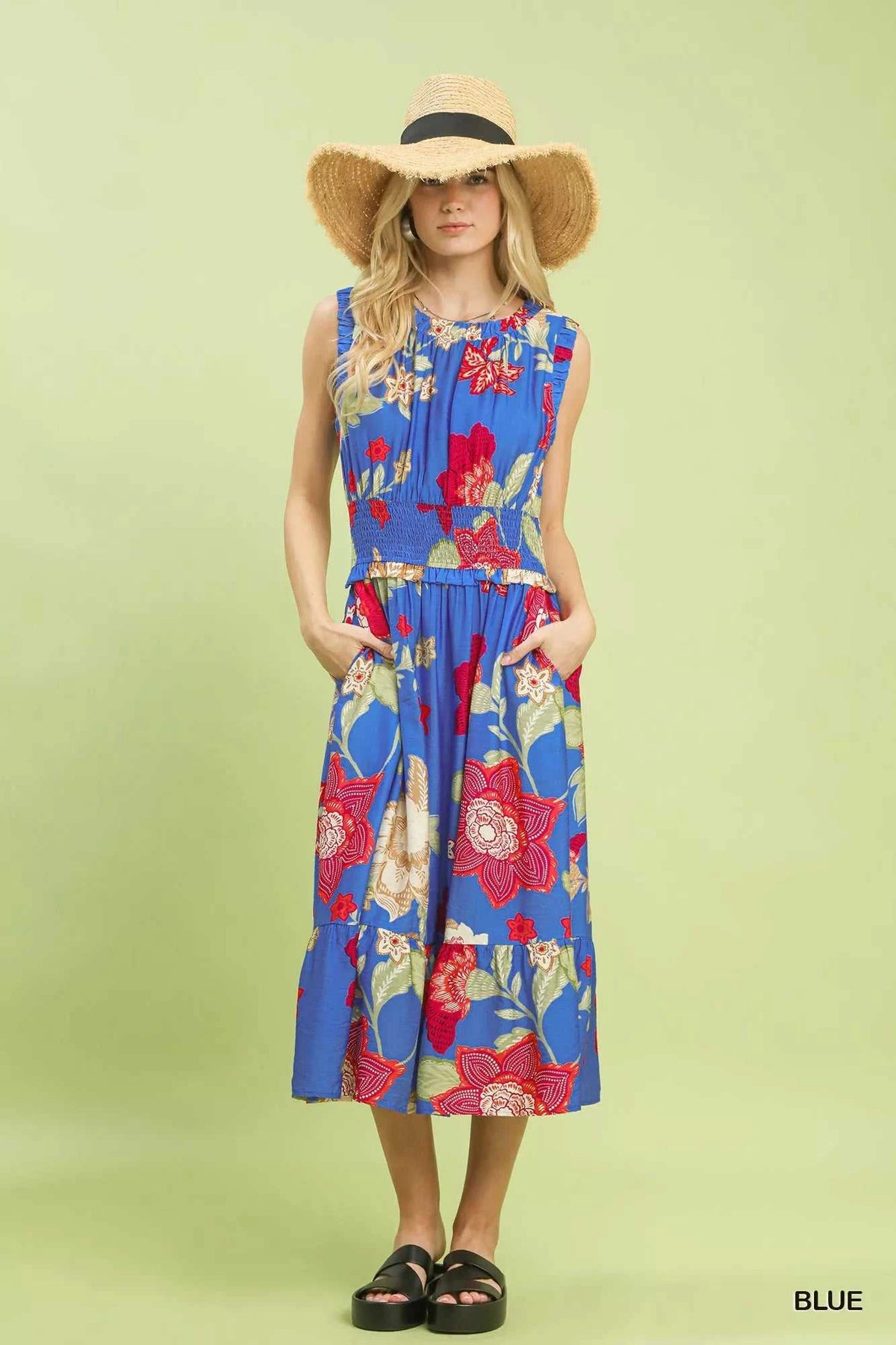 Umgee Floral Smocked Midi Dress 100100281861472 64 Affordable Fashion Under $100 Jerry's Apparel 