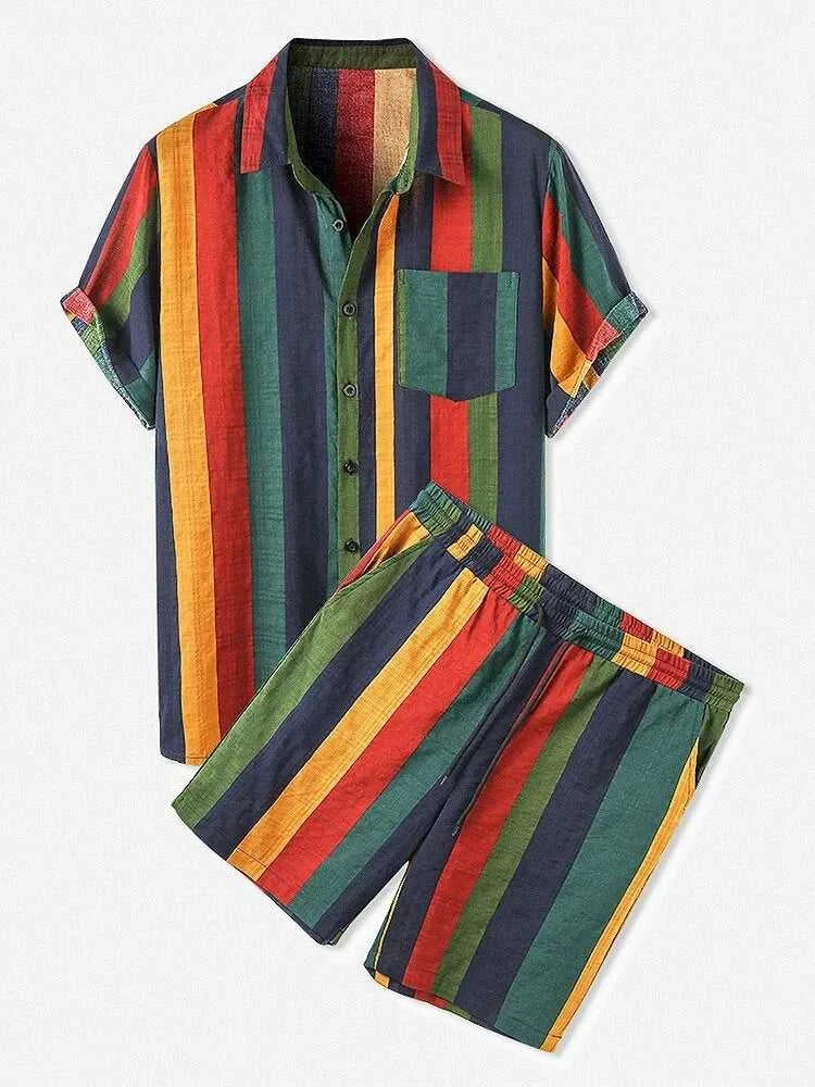 Men's Full Size Striped Button Up Shirt and Shorts Set Plus Size 100400145065467 36 Affordable Fashion Under $100 Jerry's Apparel 