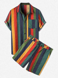 Men's Full Size Striped Button Up Shirt and Shorts Set Plus Size 100400145065467 36 Affordable Fashion Under $100 Jerry's Apparel 