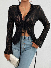 Tie Front Long Sleeve Lace Top 100100498929806 35 Affordable Fashion Under $100 Jerry's Apparel 