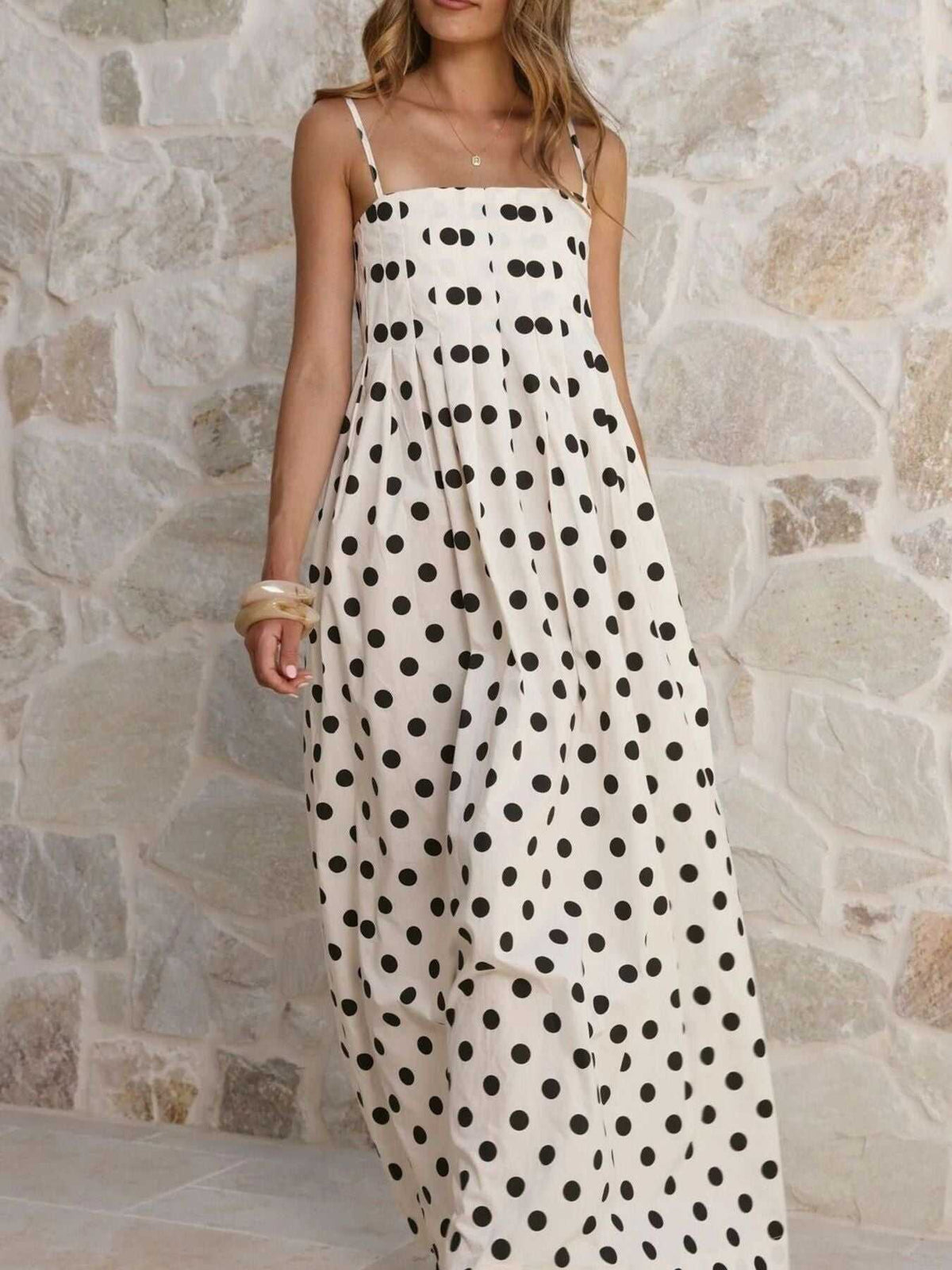 Polka Dot Pleated Detail Maxi Dress 100100737437161 50 Affordable Fashion Under $100 Jerry's Apparel 