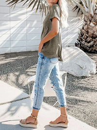 Full Size Notched Short Sleeve T-Shirt Plus Size