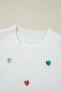 Heart Sequin Round Neck Long Sleeve Sweater