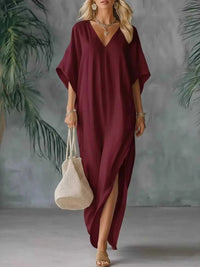 Full Size V-Neck Maxi Dress with Side Slits Plus Size 100100394975559 32 Gifts for Her Jerry's Apparel 