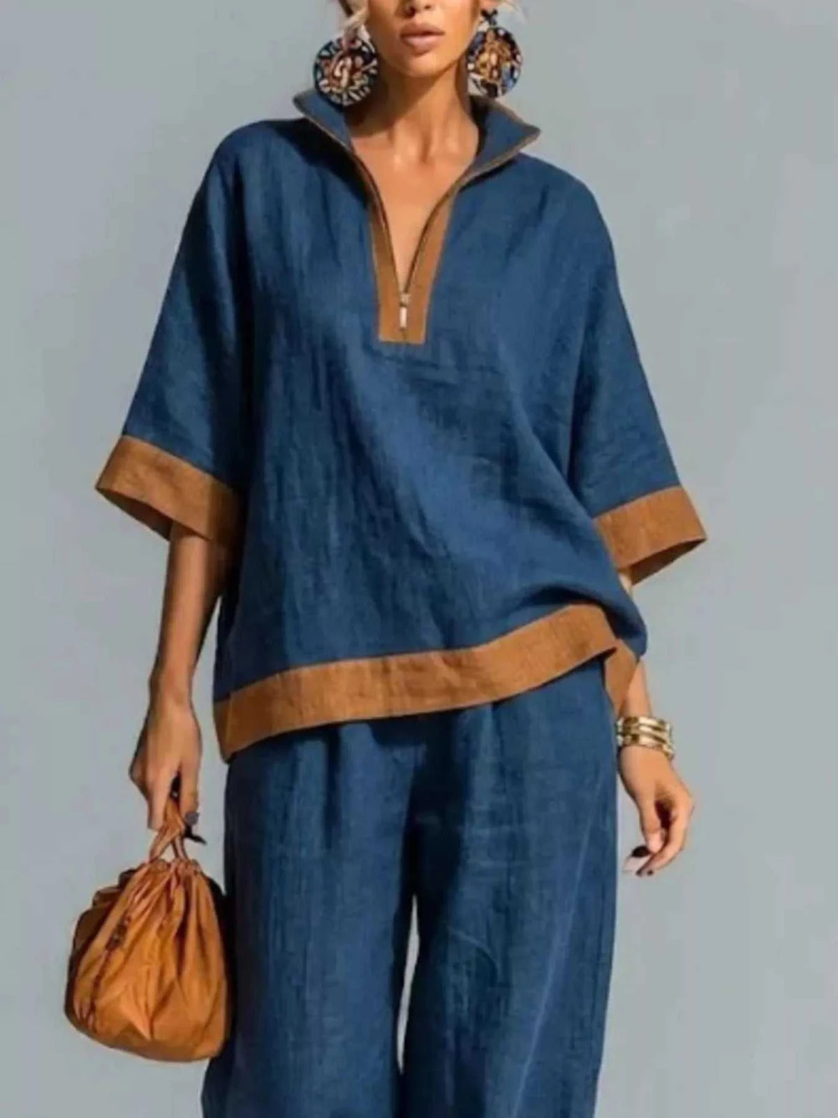 Full Size Contrast Trim Top and Wide Leg Pants Set Plus Size 101001836146473 46 Affordable Fashion Under $100 Jerry's Apparel 