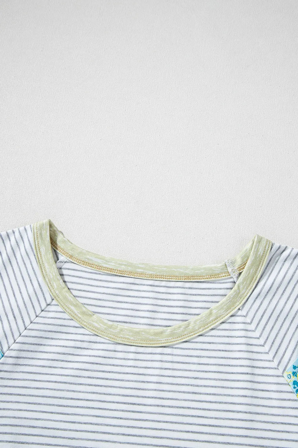 Stripe Floral Insert Sleeves Contrast Round Neck Tee