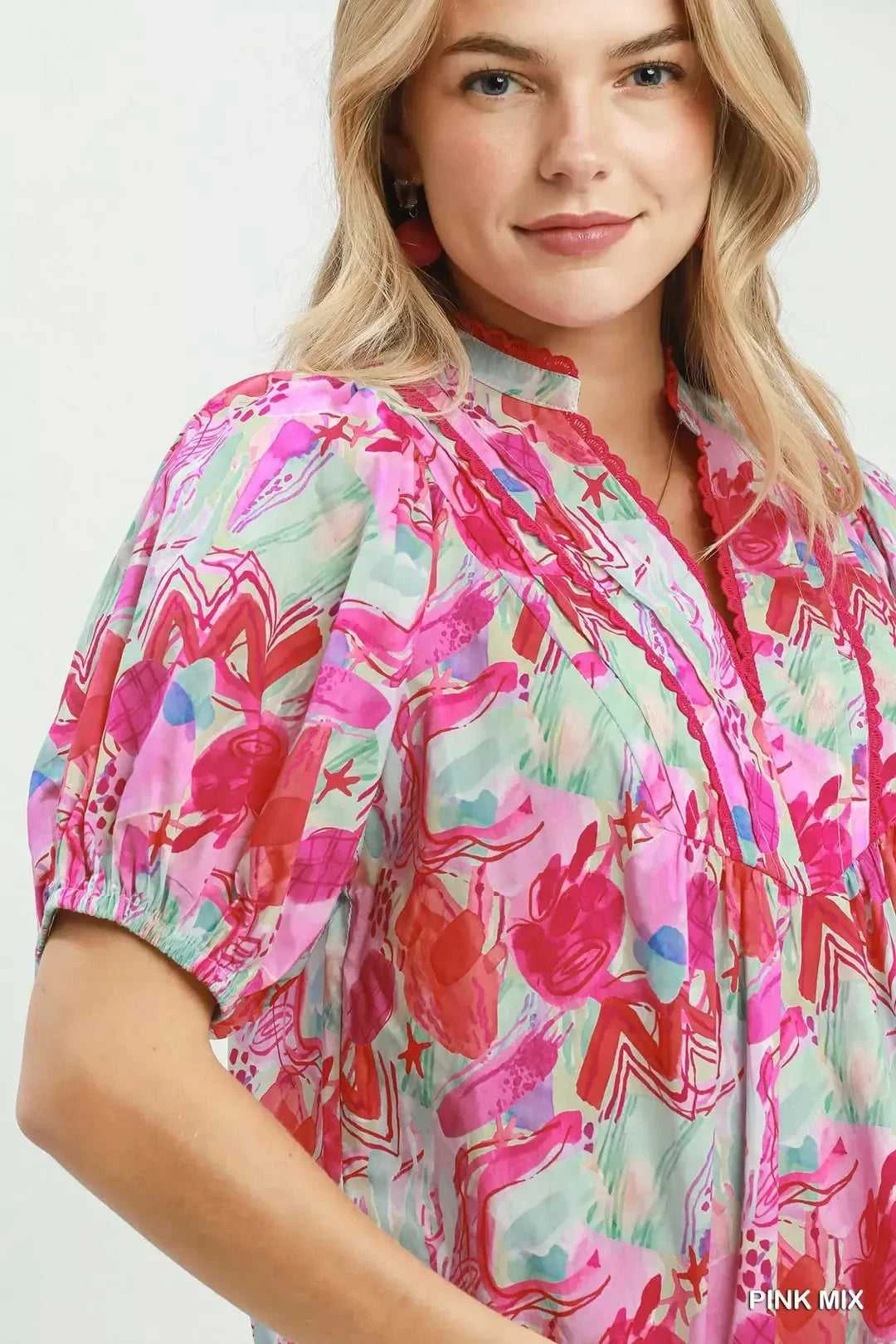Umgee Abstract Print Puff Sleeve Top 100100861011414 53 Affordable Fashion Under $100 Jerry's Apparel 