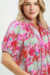 Umgee Abstract Print Puff Sleeve Top 100100861011414 53 Affordable Fashion Under $100 Jerry's Apparel 