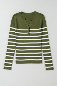 Striped Contrast Long Sleeve Knit Top