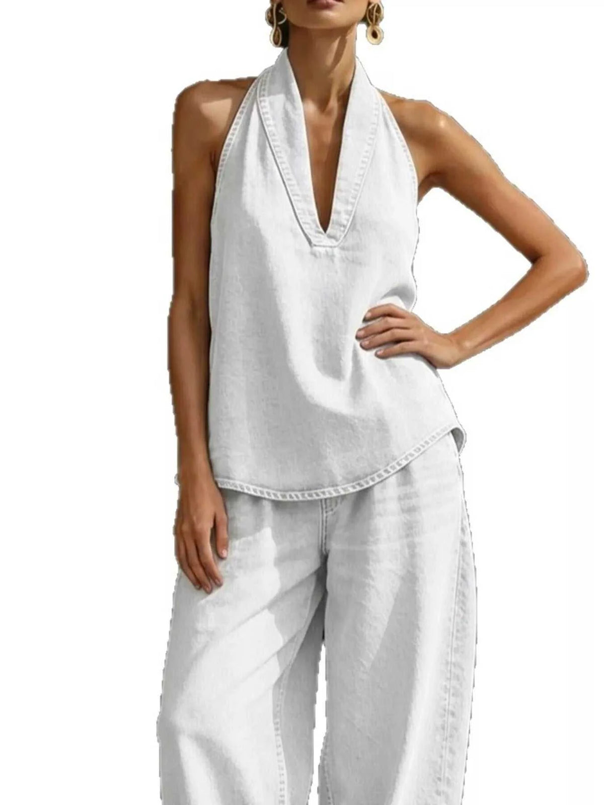 Full Size Halter Neck Top and Wide Leg Pants Plus Size 100100902768538 63 Affordable Fashion Under $100 Jerry's Apparel 