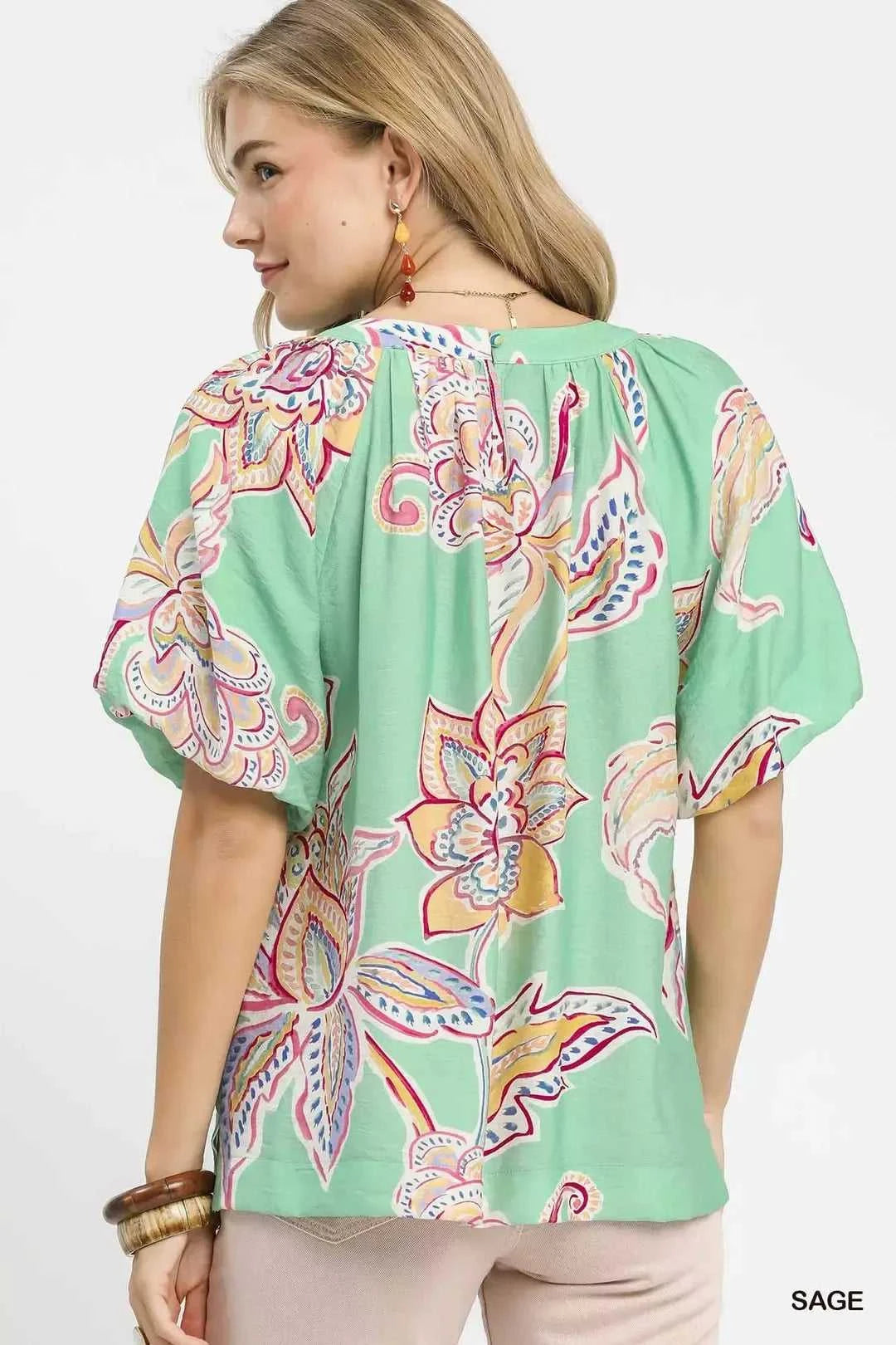 Umgee Paisley Print Puff Sleeve Top 100100646661575 49 Affordable Fashion Under $100 Jerry's Apparel 