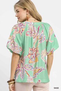 Umgee Paisley Print Puff Sleeve Top 100100646661575 49 Affordable Fashion Under $100 Jerry's Apparel 