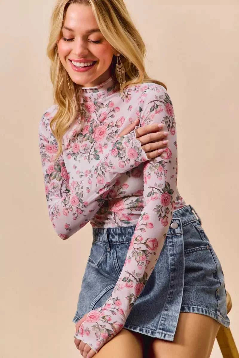 SO ME Floral Rose Print Mesh Sheer Layering Top 100100452041701 34 Affordable Fashion Under $100 Jerry's Apparel 