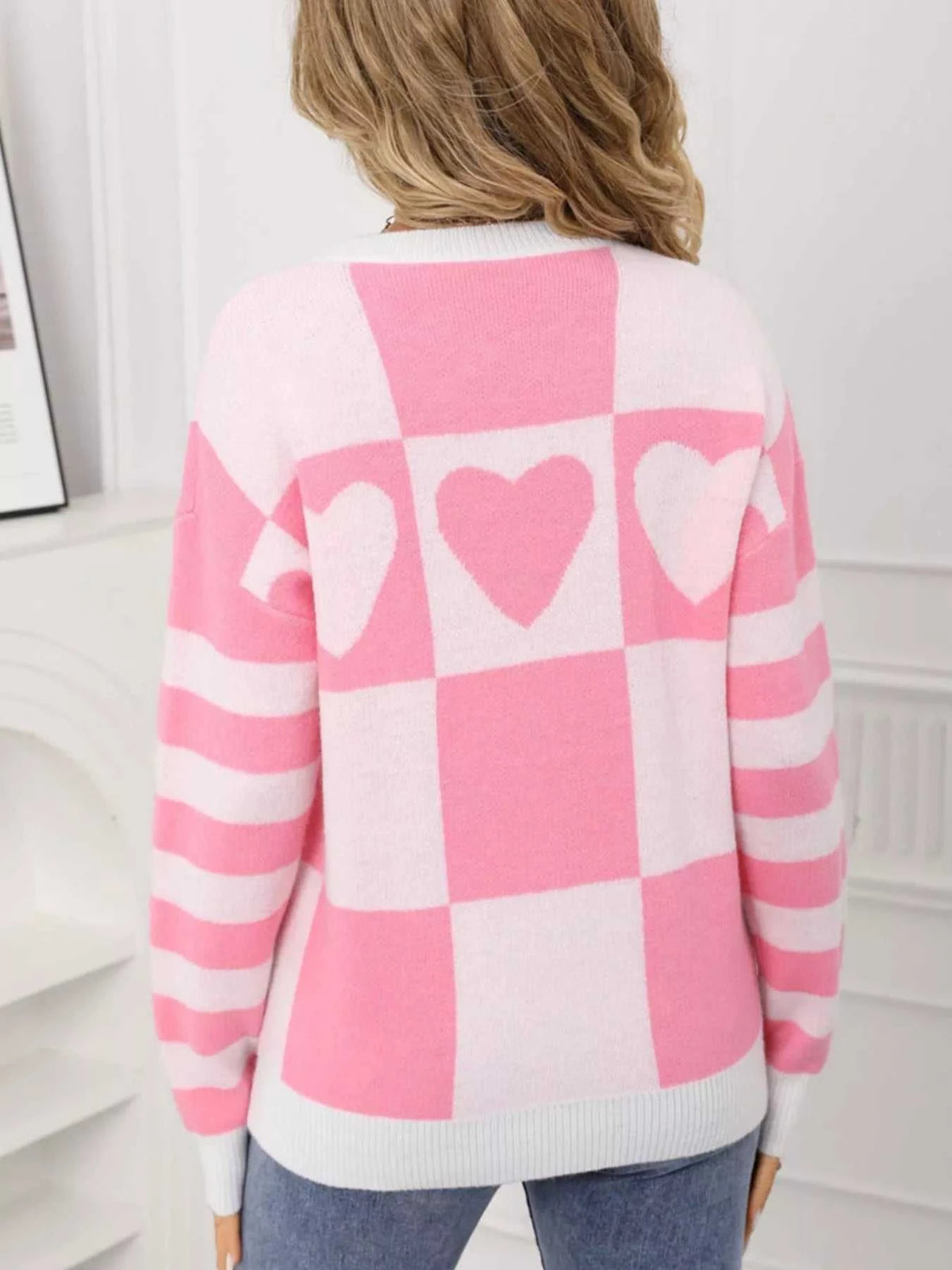 Heart Pattern Checkerboard Knit Sweater 100100337123266 46 Affordable Fashion Under $100 Jerry's Apparel 