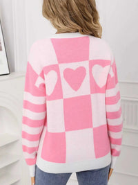 Heart Pattern Checkerboard Knit Sweater 100100337123266 46 Affordable Fashion Under $100 Jerry's Apparel 