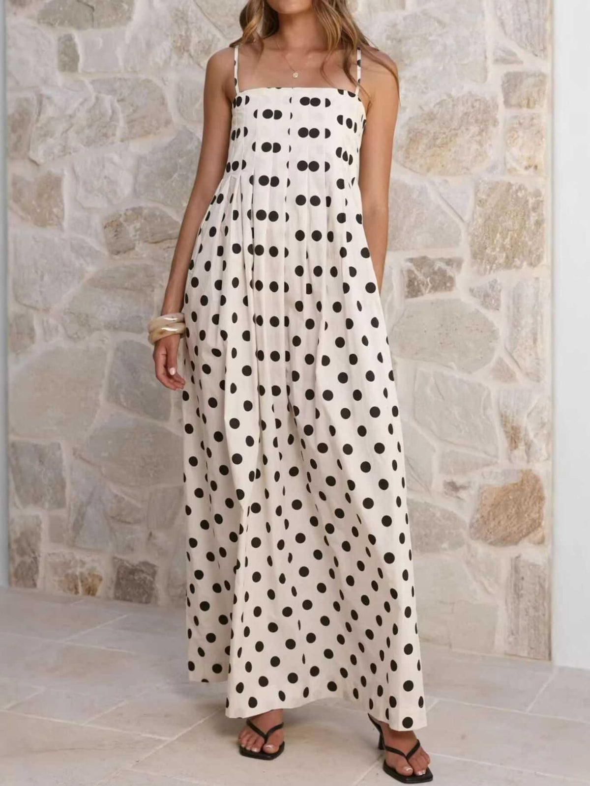 Polka Dot Pleated Detail Maxi Dress 100100737437161 50 Affordable Fashion Under $100 Jerry's Apparel 