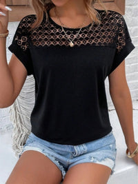 Lace Round Neck Short Sleeve T-Shirt