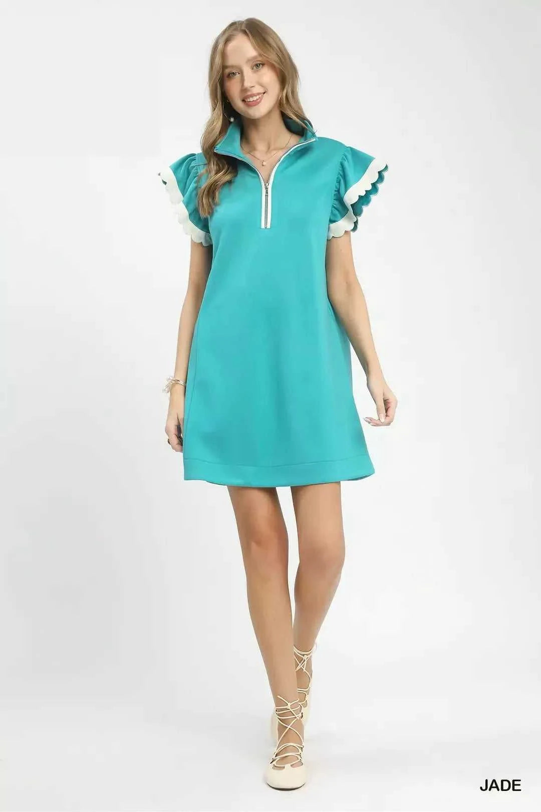 Umgee Zip-Neck Flutter Sleeve Dress 100100670721742 62 Affordable Fashion Under $100 Jerry's Apparel 