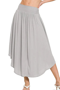 Zenana Woven Crinkle Smocked Waist Maxi Skirt W Pockets
