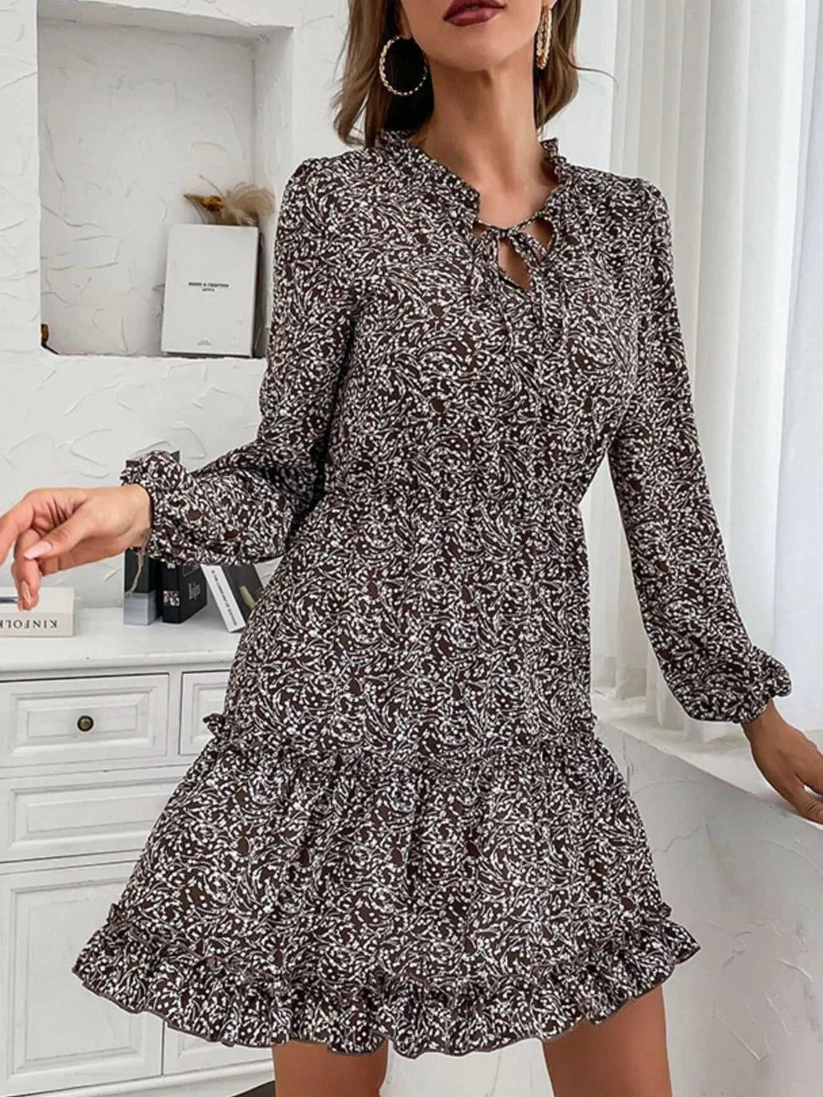 Ruffle Hem Tie Neck Mini Dress 100100547411895 44 Affordable Fashion Under $100 Jerry's Apparel 