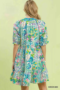 Umgee Mix Botanical Print Puff Sleeve Tiered Dress 100100382521244 62 Affordable Fashion Under $100 Jerry's Apparel 