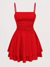 Ruched Spaghetti Strap Layered Mini Dress 101001361310686 33 Women's Dress Gifts for Her Jerry's Apparel 