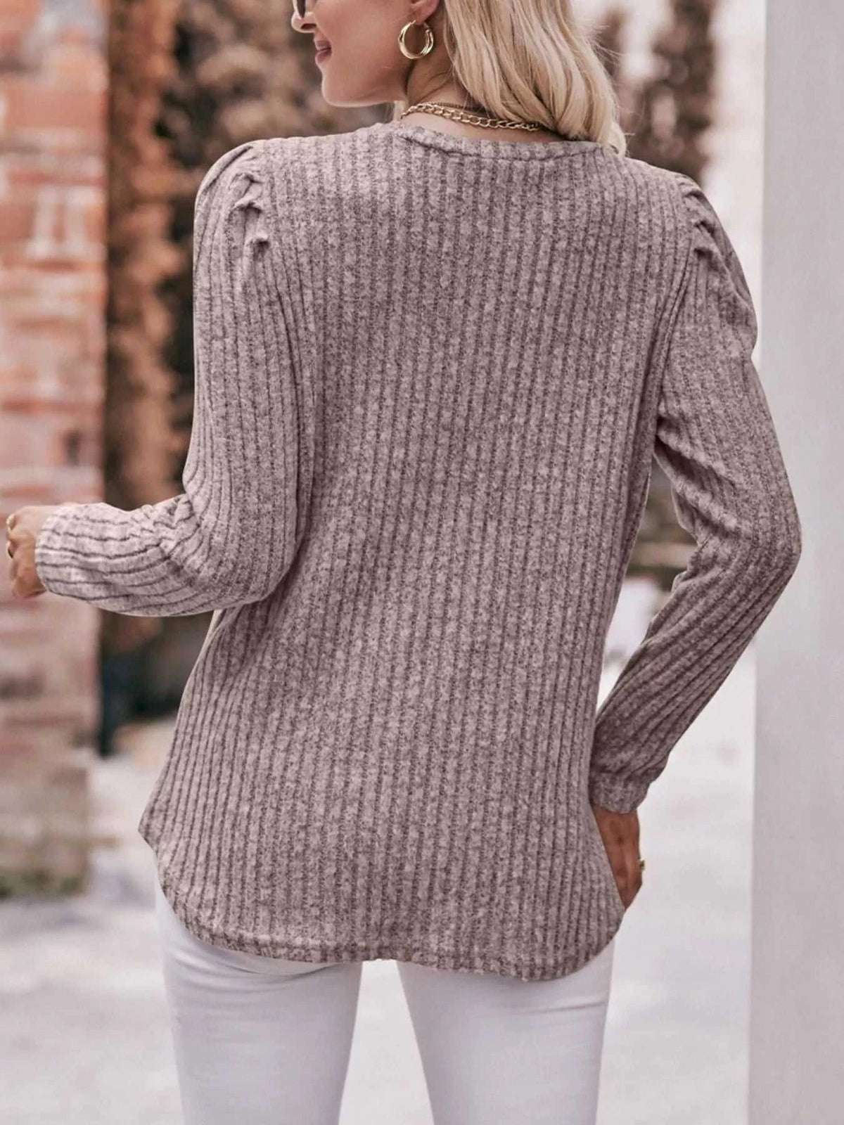 Ribbed Knit Puff Sleeve T-Shirt 100100962471478 28 Affordable Fashion Under $100 Jerry's Apparel 