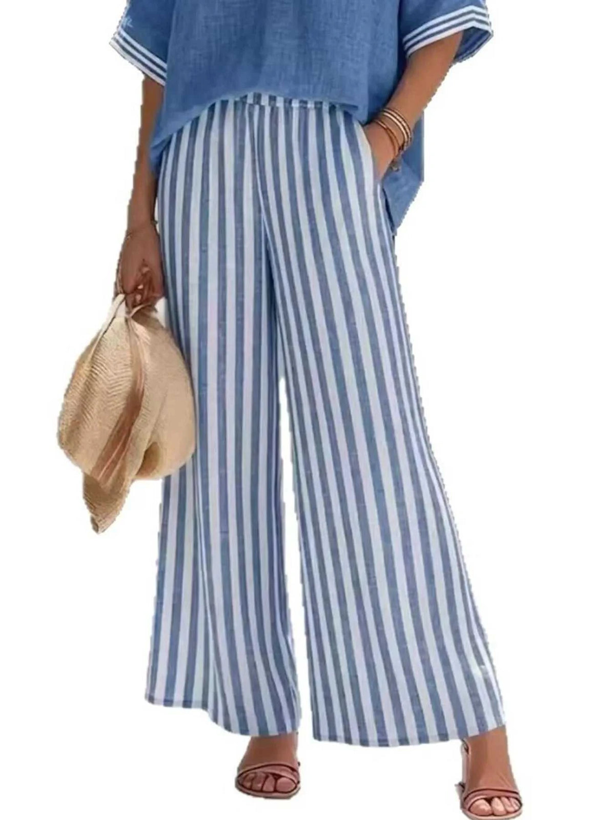 Full Size Striped V-Neck Top and Wide Leg Pants Set Plus Size 100100223355699 52 Affordable Fashion Under $100 Jerry's Apparel 