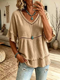 Eyelet V-Neck Frayed Edge T-Shirt 101001102955340 33 Affordable Fashion Under $100 Jerry's Apparel 