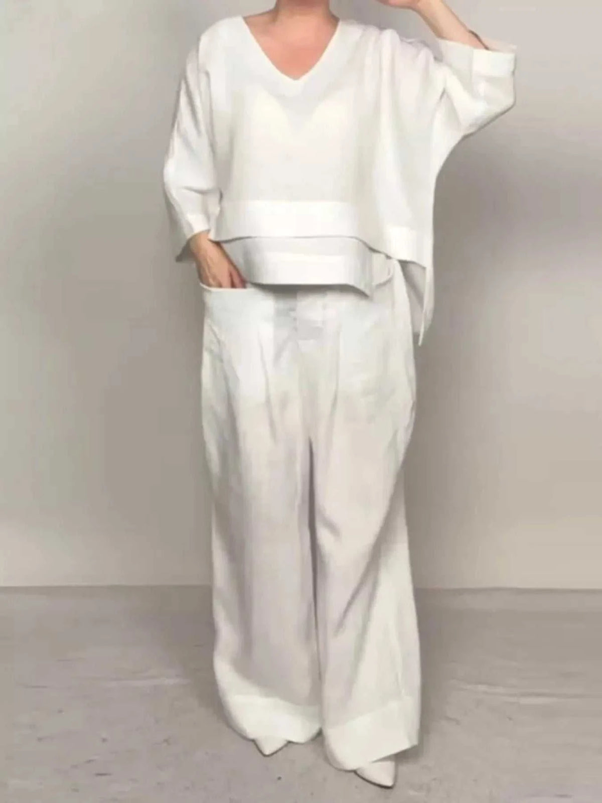 Full Size V-Neck Long Sleeve Top and Pants Set Plus Size 100100878243855 49 Affordable Fashion Under $100 Jerry's Apparel 