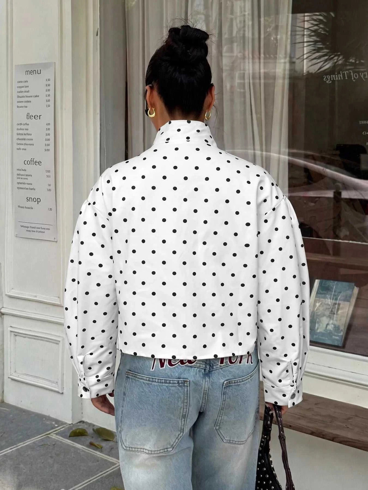 Polka Dot Zip Up Cropped Jacket 100100822180695 55 Affordable Fashion Under $100 Jerry's Apparel 
