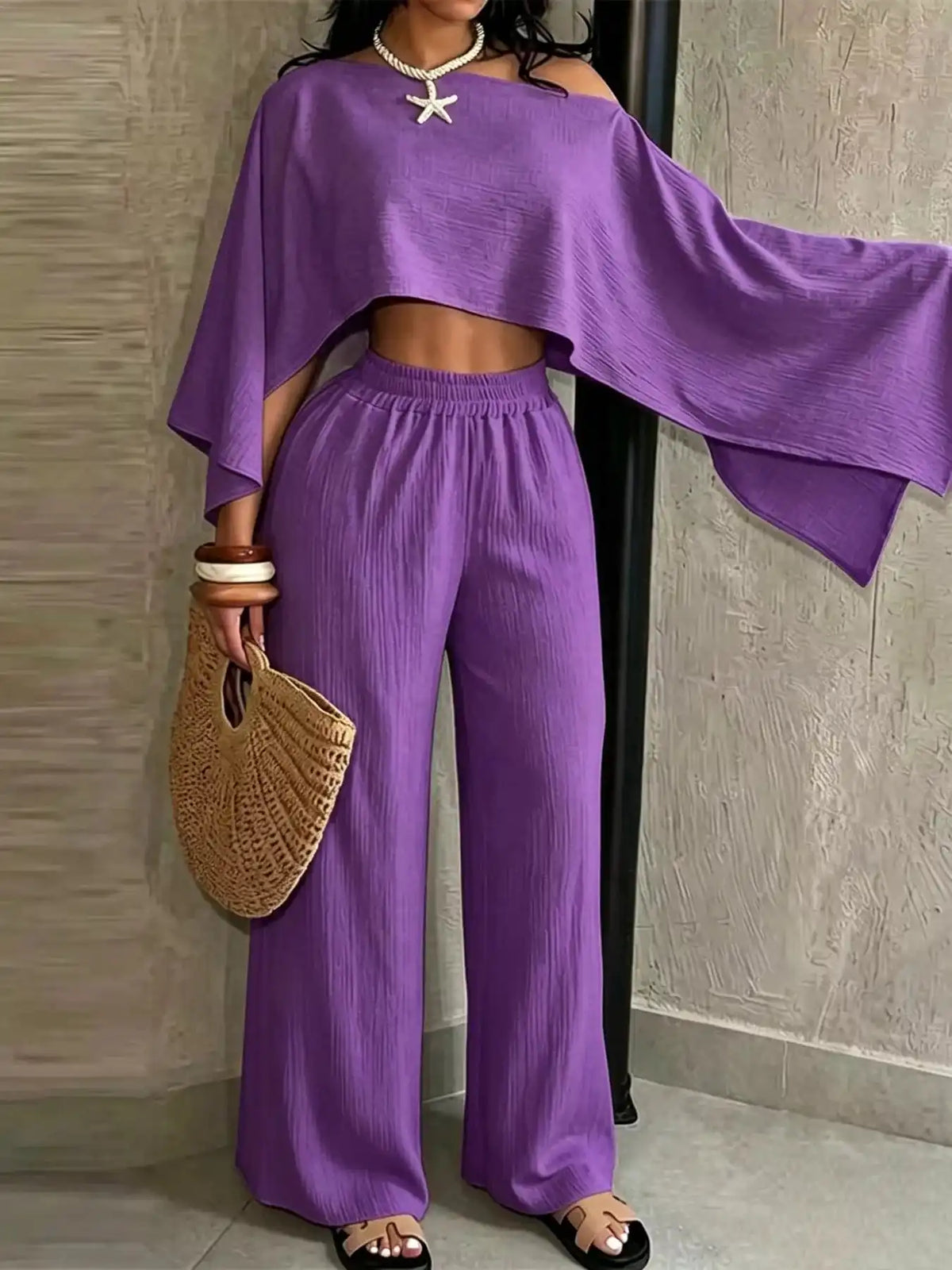 Boat Neck Crop Top and Wide-Leg Pants Set 101001634822589 57 Affordable Fashion Under $100 Jerry's Apparel 