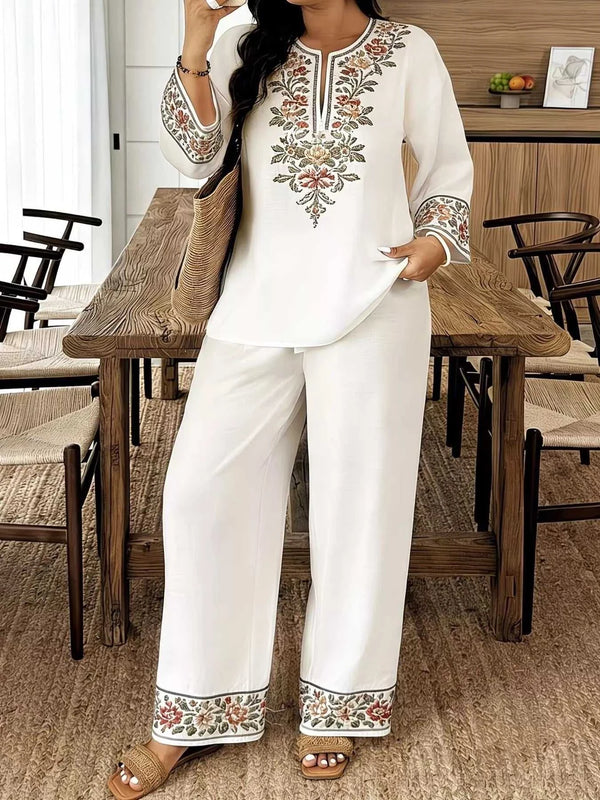 Full Size Embroidered Long Sleeve Top and Pants Set Plus Size 100100791537972 45 Affordable Fashion Under $100 Jerry's Apparel 