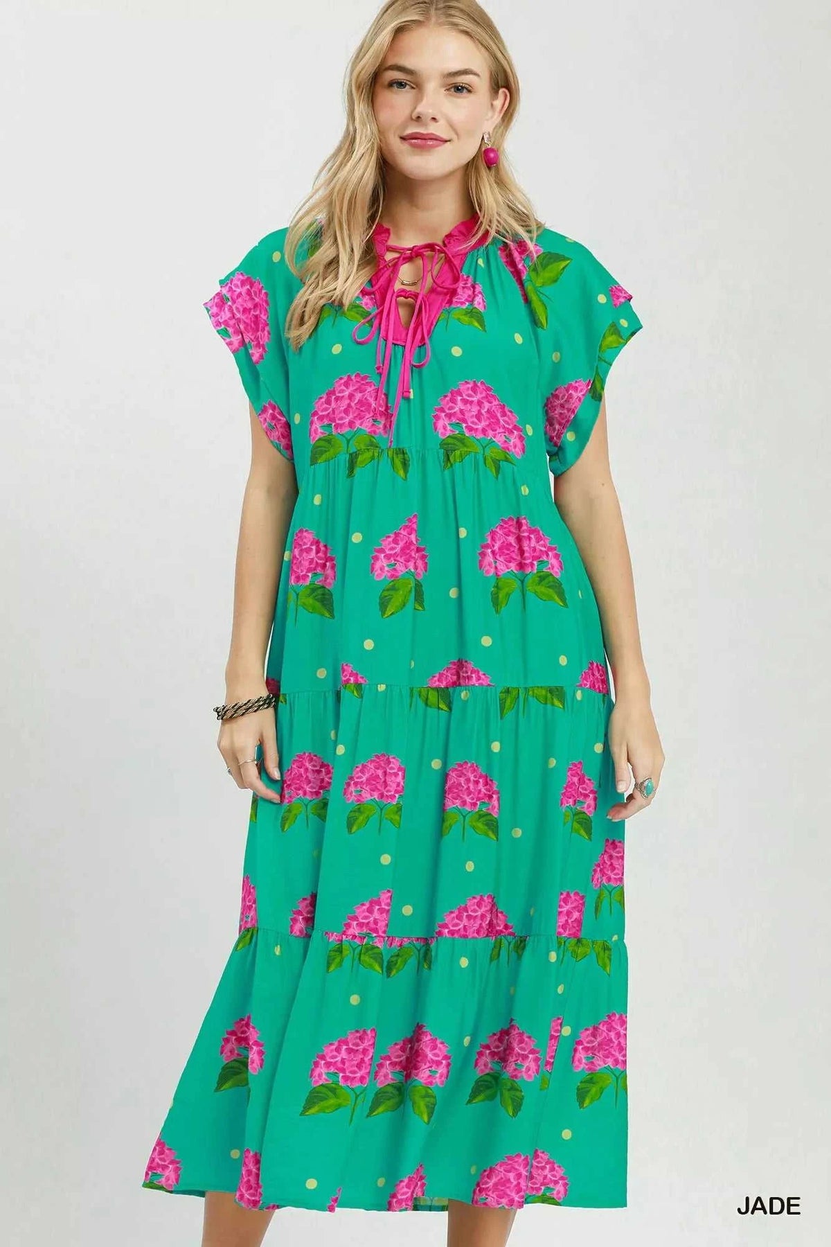 Umgee Hydrangea Print Tiered Midi Dress 100100277081255 66 Affordable Fashion Under $100 Jerry's Apparel 