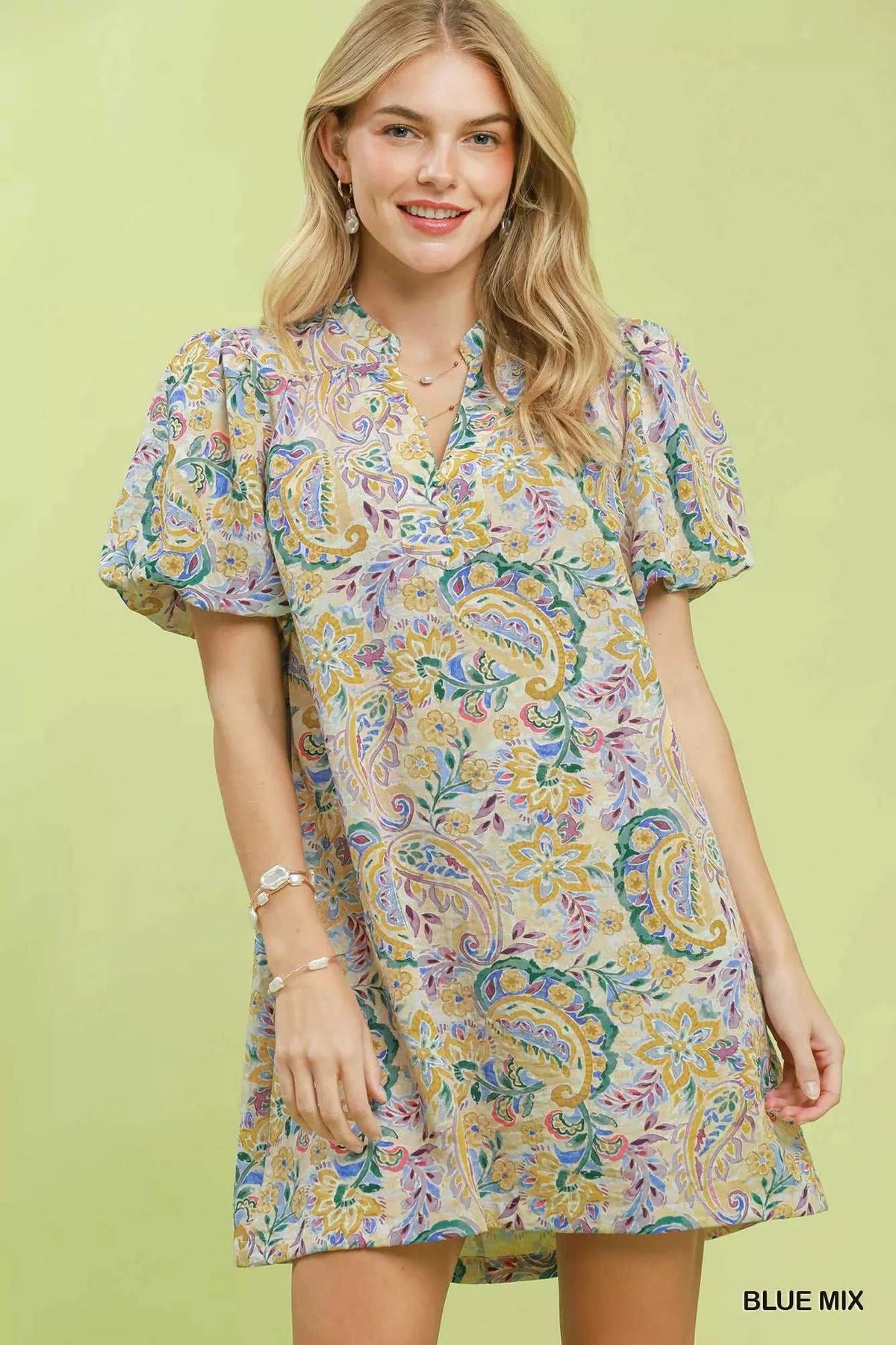 Umgee Paisley Floral Puff Sleeve Shift Dress 100100295711278 55 Affordable Fashion Under $100 Jerry's Apparel 