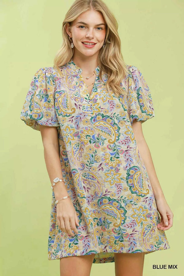 Umgee Paisley Floral Puff Sleeve Shift Dress 100100295711278 55 Affordable Fashion Under $100 Jerry's Apparel 