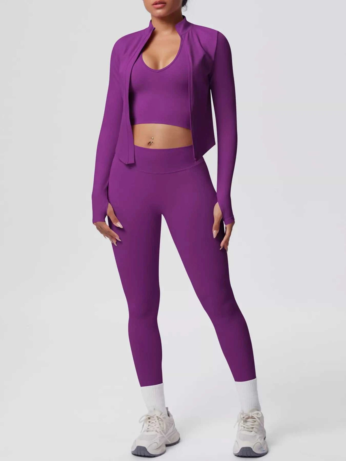 Tank & Zip-Up Jacket and Leggings Three-Piece Active Set 101006896695096 129 Comfortable Weekend Sets Jerry's Apparel 