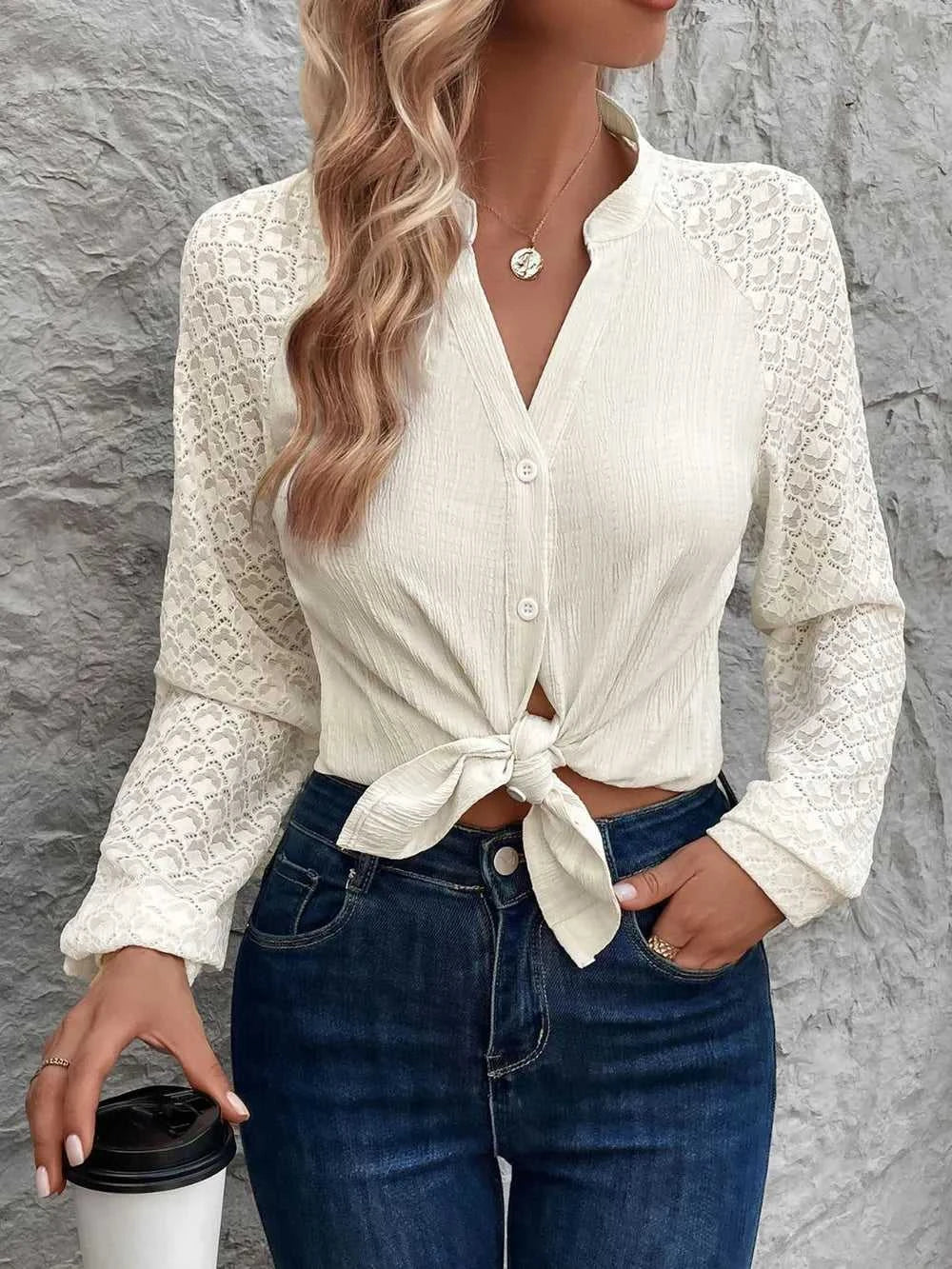 Perfee Textured Notched Long Sleeve Shirt 100100102351434 40 Affordable Fashion Under $100 Jerry's Apparel 