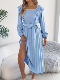 Ruffled Pleated Midi Dress with Waist Tie 101001197851740 44 Affordable Fashion Under $100 Jerry's Apparel 