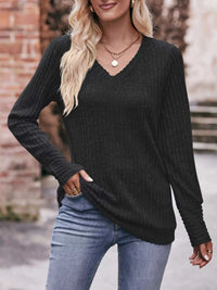 V-Neck Ribbed Knit Long Sleeve T-Shirt 100100748461046 28 Affordable Fashion Under $100 Jerry's Apparel 