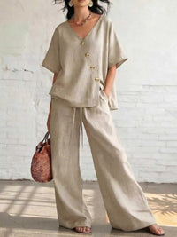 Full Size Surplice Half Sleeve Top and Wide-Leg Pants Set Plus Size 100100693330710 43 Affordable Fashion Under $100 Jerry's Apparel 