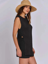 Side Slit Round Neck Tank and Ribbed Shorts Sweater Set 100100101501711 39 Affordable Fashion Under $100 Jerry's Apparel 
