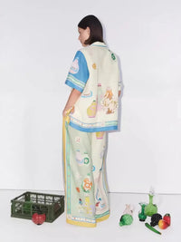 Printed Button Up Shirt and Pants Set