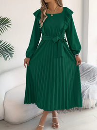 Ruffled Pleated Midi Dress with Waist Tie 101001197851740 44 Affordable Fashion Under $100 Jerry's Apparel 