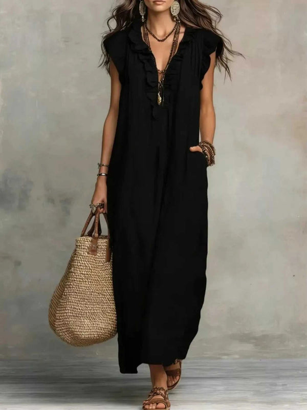 Ruffled V-Neck Maxi Dress 100100710285822 31 Affordable Fashion Under $100 Jerry's Apparel 