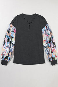 Printed V-Neck Long Sleeve Blouse