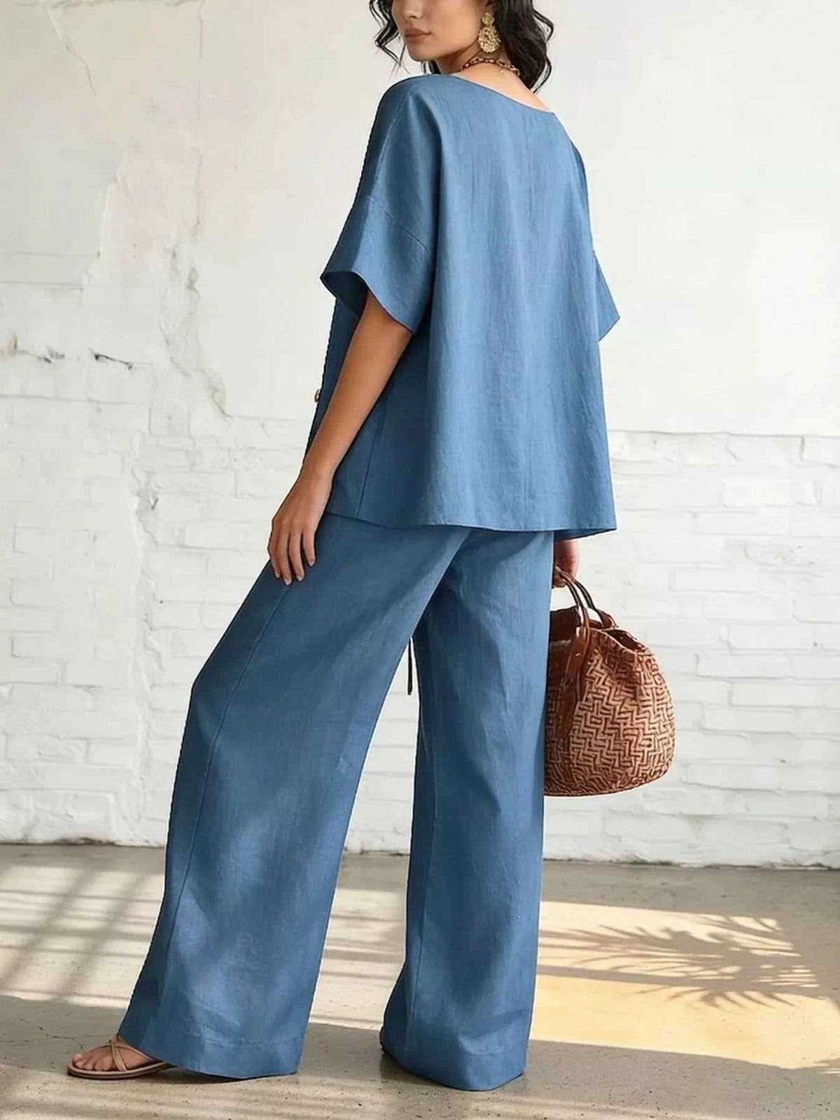 Full Size Surplice Half Sleeve Top and Wide-Leg Pants Set Plus Size 100100693330710 43 Affordable Fashion Under $100 Jerry's Apparel 