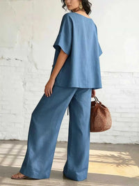 Full Size Surplice Half Sleeve Top and Wide-Leg Pants Set Plus Size 100100693330710 43 Affordable Fashion Under $100 Jerry's Apparel 